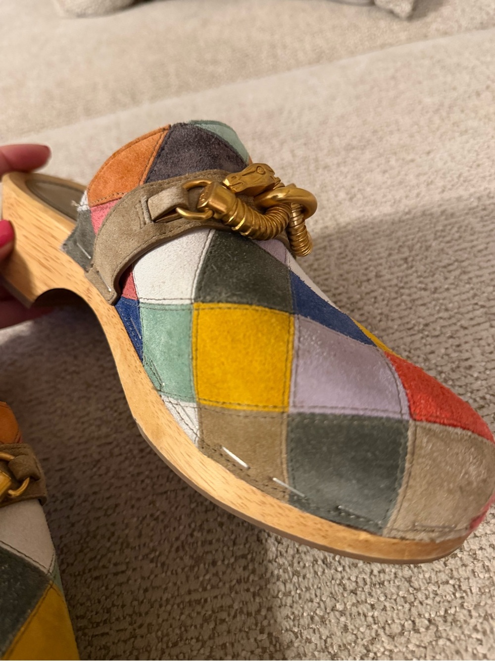 Tory Burch Jessa Patchwork Suede Clog Sandals Size 9 - Picture 12 of 12